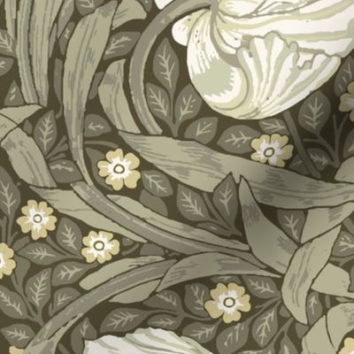 William Morris Pimpernel - 1532 large - Pimpernel Morris Dusky Olive Greens and Cream