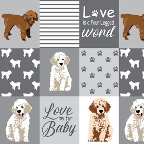 Poodle Dog blanket quilt  Love My Fur Baby  Love is a four legged word gray white