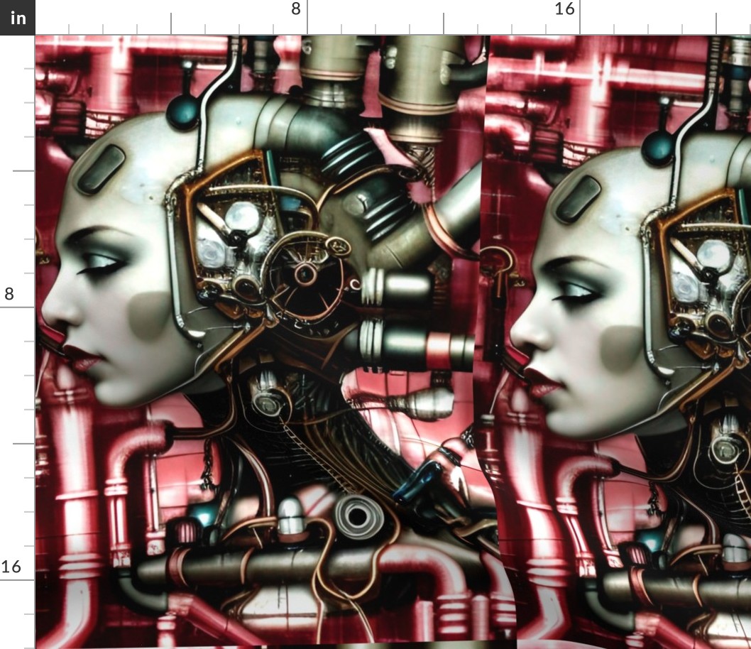 27 biomechanical bioorganic female red bald woman cyborg robot android tentacles monsters cables wires cybernetics circuit board machine engines demons side profile aliens sci-fi science fiction futuristic flesh Halloween body horror scary horrifying morb