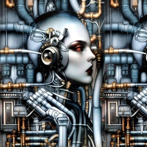 26 biomechanical bioorganic female grey bald woman cyborg robot android tentacles monsters cables wires cybernetics circuit board machine demons side profile aliens sci-fi science fiction futuristic flesh Halloween body horror scary horrifying morbid maca