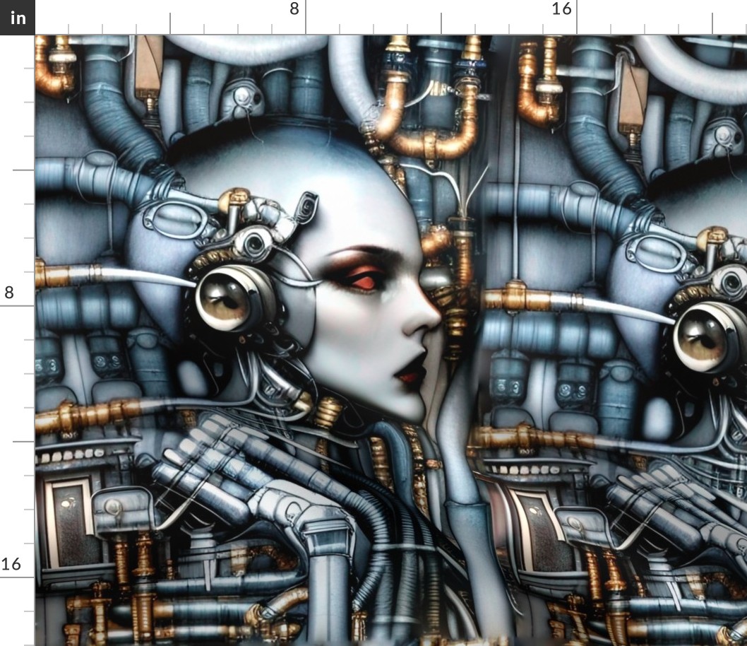 26 biomechanical bioorganic female grey bald woman cyborg robot android tentacles monsters cables wires cybernetics circuit board machine demons side profile aliens sci-fi science fiction futuristic flesh Halloween body horror scary horrifying morbid maca