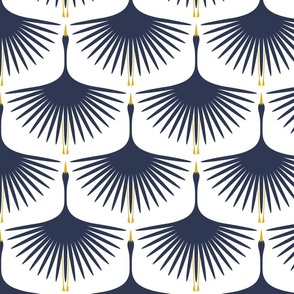 Art Deco Swans - Epic Navy on White - 8"