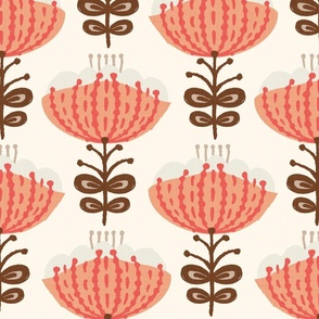 Mid Mod Blossoms in Peach and Brown - XL