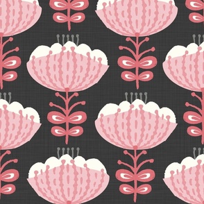 Mid Mod Blossoms in Pink on Soft Black - XL