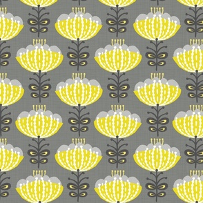 Mid Mod Blossoms in Yellow on Gray - Large