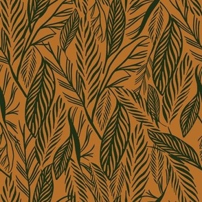Medium - Green on Yellow Ochre, tropical leaves texture pattern
