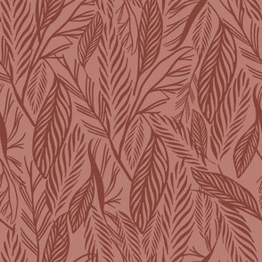 Medium - Coffee Brown leaves on Taupe, tropical leaves texture pattern