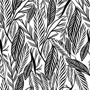 Medium - Black on White, tropical leaves texture pattern