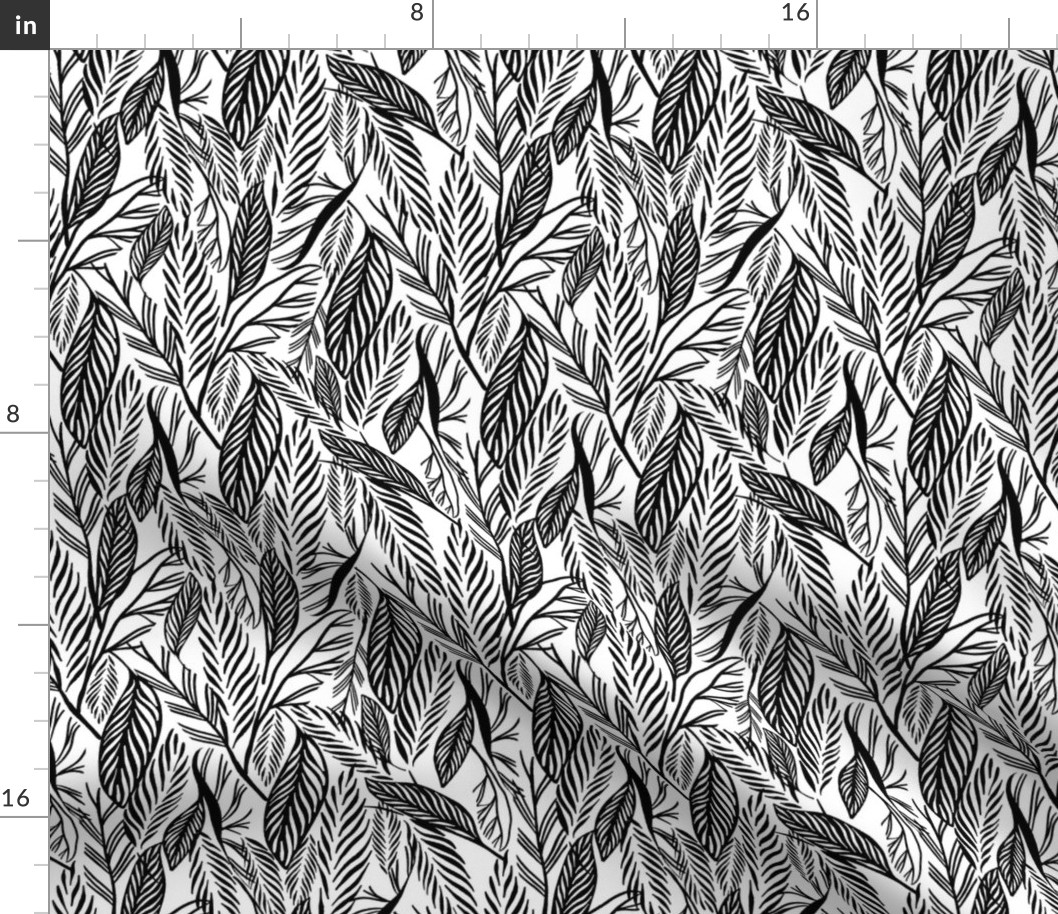 Medium - Black on White, tropical leaves texture pattern