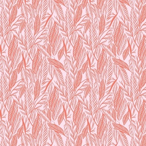 Medium - Orange leaves on Pink, tropical leaves texture pattern