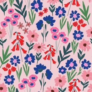 03 Happy Florals in Pink, Blue and Red Large Scale