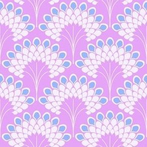 Pink and white  trees, scalloped geometric layout for wallpaper