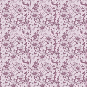 Allover duotone garden flowers pink and lilac - small scale