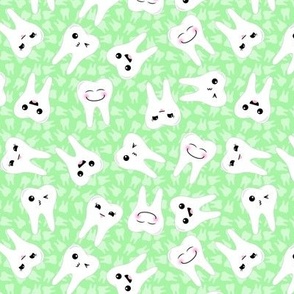 kawaii scattered teeth on spring green