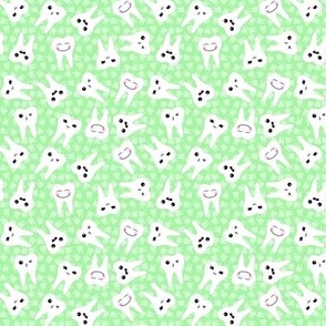(small scale) kawaii scattered teeth on spring green