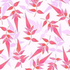 scattered Jasmin leaves in bright and soft pink large scale