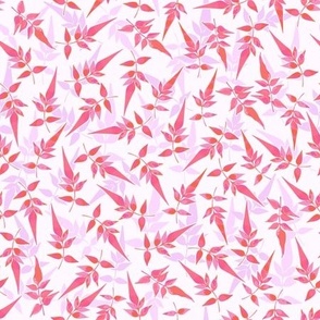 scattered Jasmin leaves in bright and soft pink, small scale