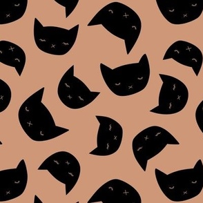 Cutesy cats - minimalist black cat design kawaii style halloween theme on tan blush