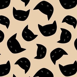 Cutesy cats - minimalist black cat design kawaii style halloween theme on cream ivory