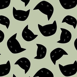 Cutesy cats - minimalist black cat design kawaii style halloween theme on mist green
