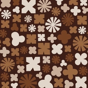 Geo Flower Meadow in brown shades on a dark brown oak background 