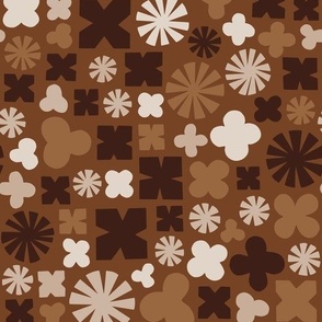 Geo Flower Meadow in brown shades on a saddle brown background 