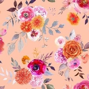 Summer Bliss Hot Pink and Orange Watercolor Floral // Peachy