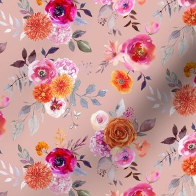 Summer Bliss Hot Pink and Orange Watercolor Floral // Boho Light Peach