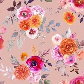 Summer Bliss Hot Pink and Orange Watercolor Floral // Boho Light Peach