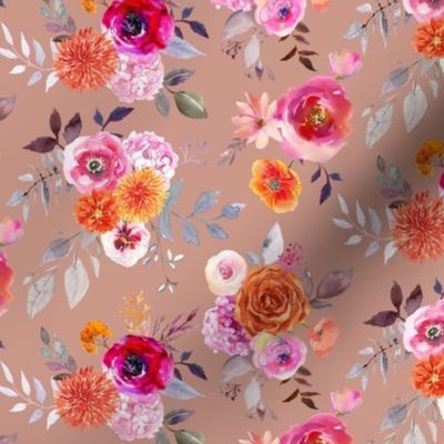 Summer Bliss Hot Pink and Orange Watercolor Floral // Boho Peach