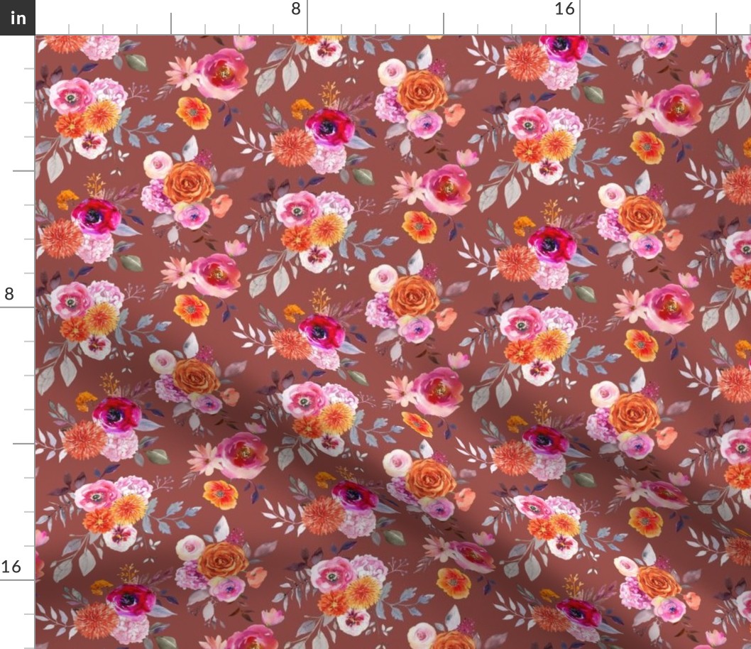 Summer Bliss Hot Pink and Orange Watercolor Floral // Boho Rust