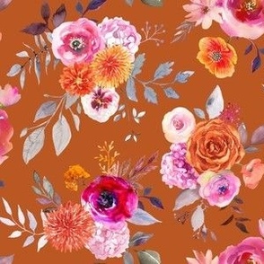 Summer Bliss Hot Pink and Orange Watercolor Floral // Burnt Orange