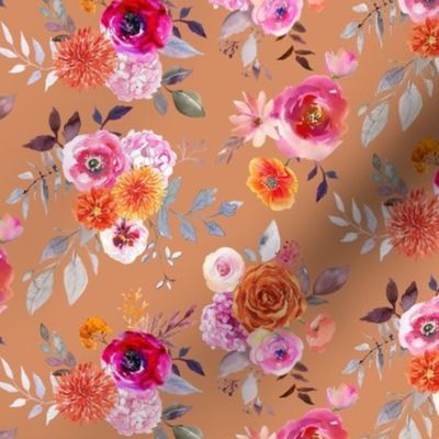 Summer Bliss Hot Pink and Orange Watercolor Floral // Terracotta