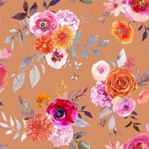 Summer Bliss Hot Pink and Orange Watercolor Floral // Terracotta