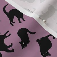 Halloween cats - black cat friends in different poses minimalist retro style pet design for kids on moody lilac tossed