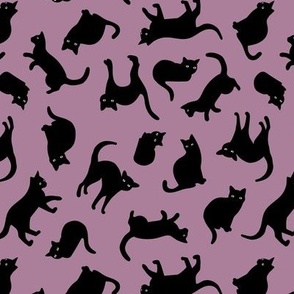 Halloween cats - black cat friends in different poses minimalist retro style pet design for kids on moody lilac tossed