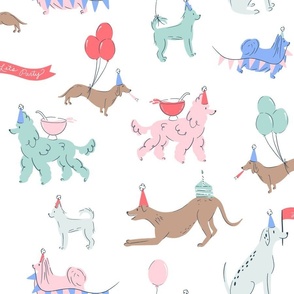 Retro Dog Party in Pink Blue and Teal
