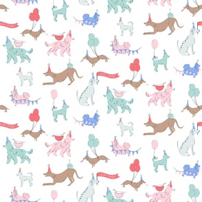 Dog Party in Pink Blue and Teal