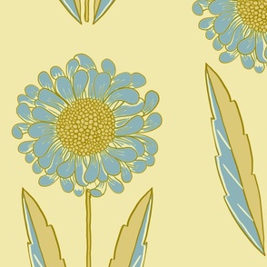 soft yellow and blue sunflower -large scale