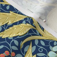 arts and crafts style floral_blue_gold medium scale