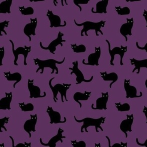 Halloween cats - black cat friends in different poses minimalist retro style pet design for kids on deep purple