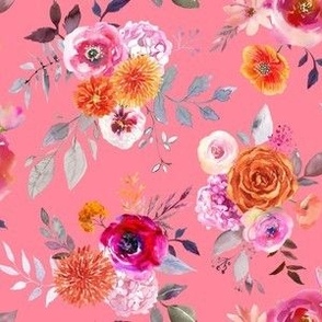 Summer Bliss Hot Pink and Orange Watercolor Floral //Papaya 