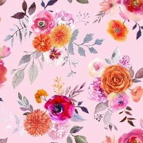 Summer Bliss Hot Pink and Orange Watercolor Floral // Blush