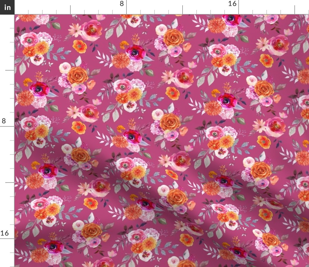 Summer Bliss Hot Pink and Orange Watercolor Floral // Boho Rose