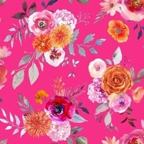 Summer Bliss Hot Pink and Orange Watercolor Floral // Hot Pink