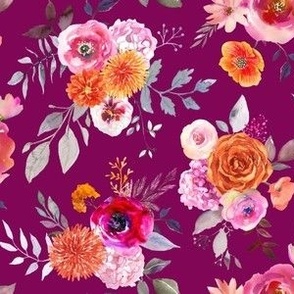 Summer Bliss Hot Pink and Orange Watercolor Floral // Mulberry