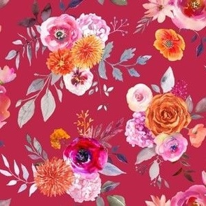 Summer Bliss Hot Pink and Orange Watercolor Floral // Viva Magenta