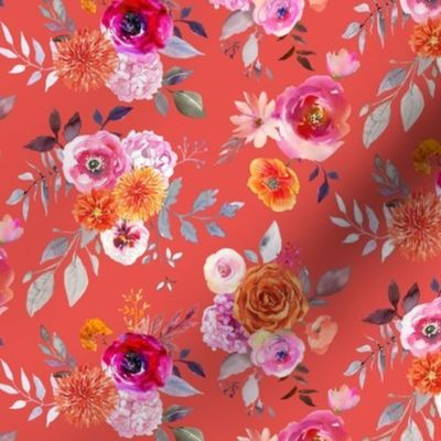 Summer Bliss Hot Pink and Orange Watercolor Floral // Cherry