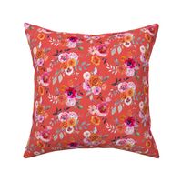 Summer Bliss Hot Pink and Orange Watercolor Floral // Cherry