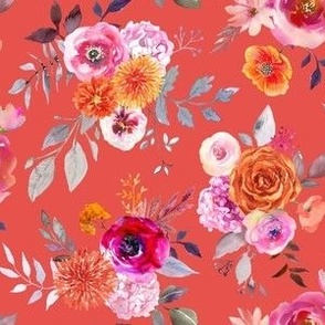 Summer Bliss Hot Pink and Orange Watercolor Floral // Cherry